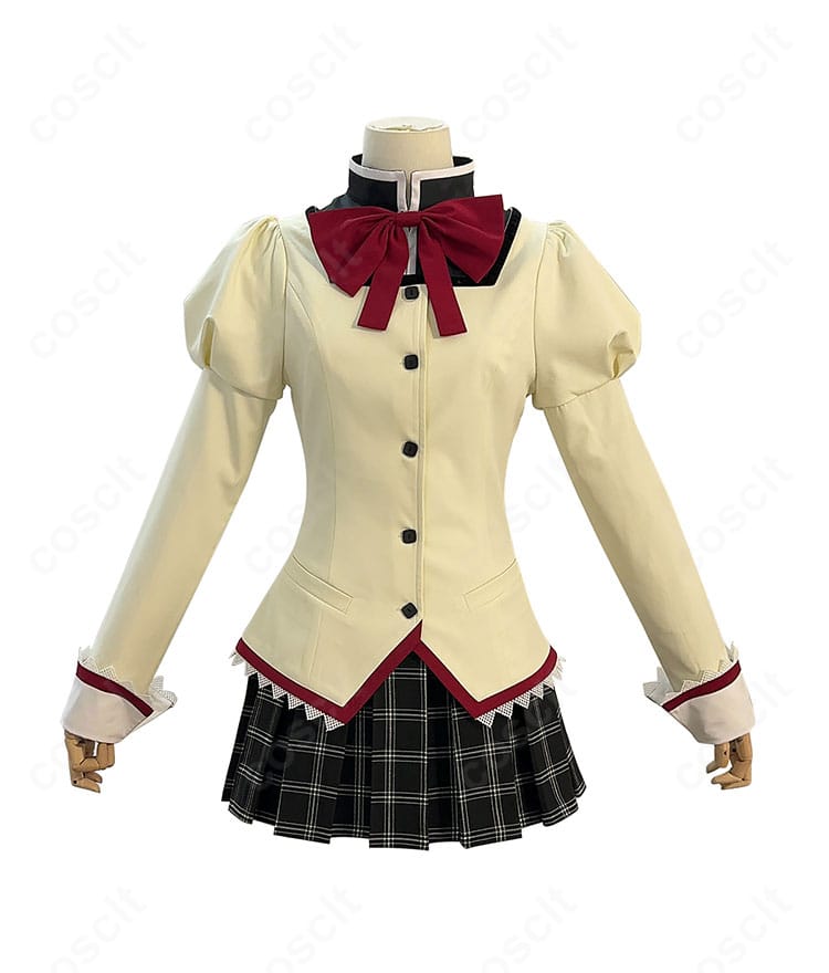 鹿目まどか／暁美ほむら 見滝原中学校 制服コスプレ 正面全身。ブレザーのハリ感とリボン、プリーツスカートのラインを高再現で撮影。