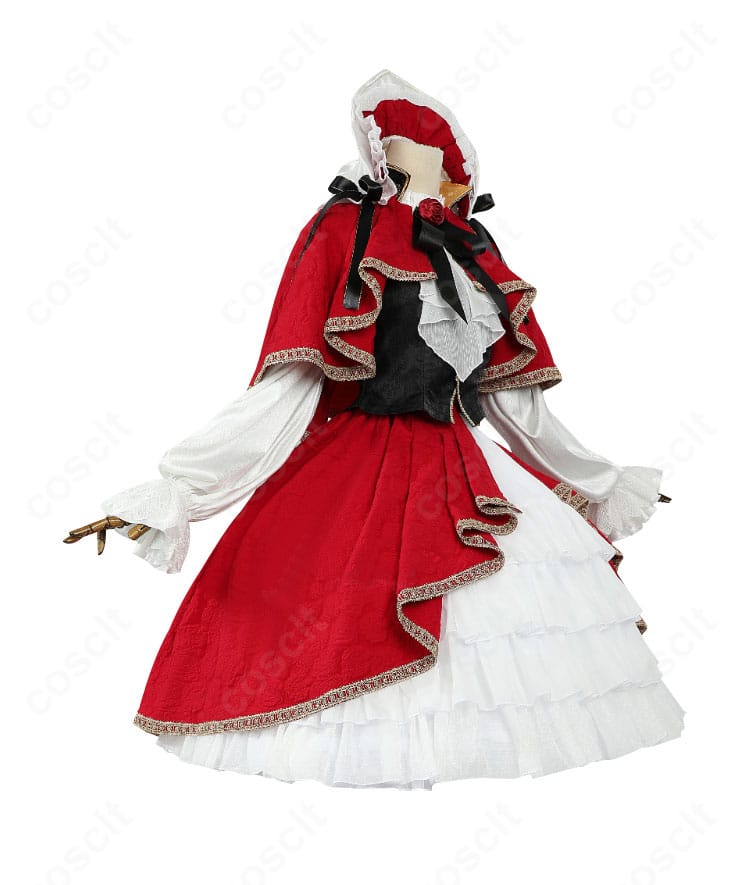 ローゼンメイデン 真紅 衣装の左側面。襟元と裾に施した精緻な刺繍装飾が際立つディテール。