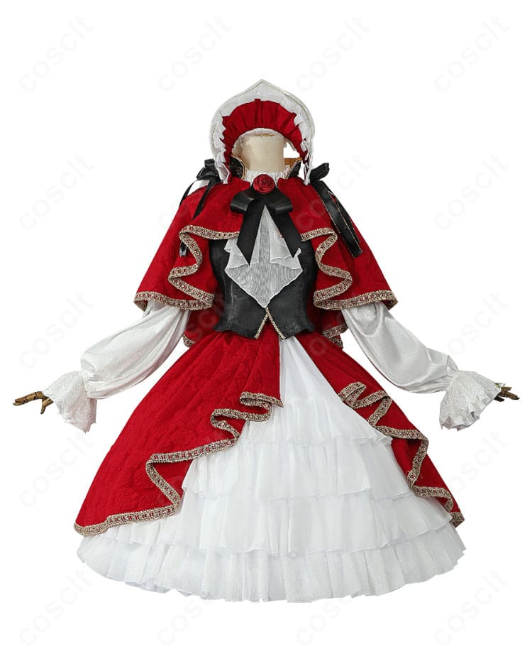ローゼンメイデン 真紅 20周年記念コスプレ衣装の正面全身。深紅ドレスとボンネットが高再現でイベント・撮影向き。