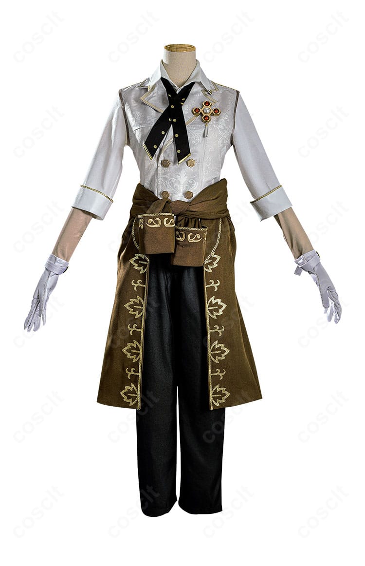 IdentityV 囚人（ルカ・バルサー）卒業の日 コスプレ衣装の正面全身。コートとベスト、ネクタイの配色と質感がわかる。