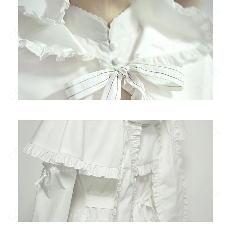 春日野穹 エンディング衣装の襟元と背面装飾のディテール。清楚な印象を支えるステッチとパーツ配置が見える画像