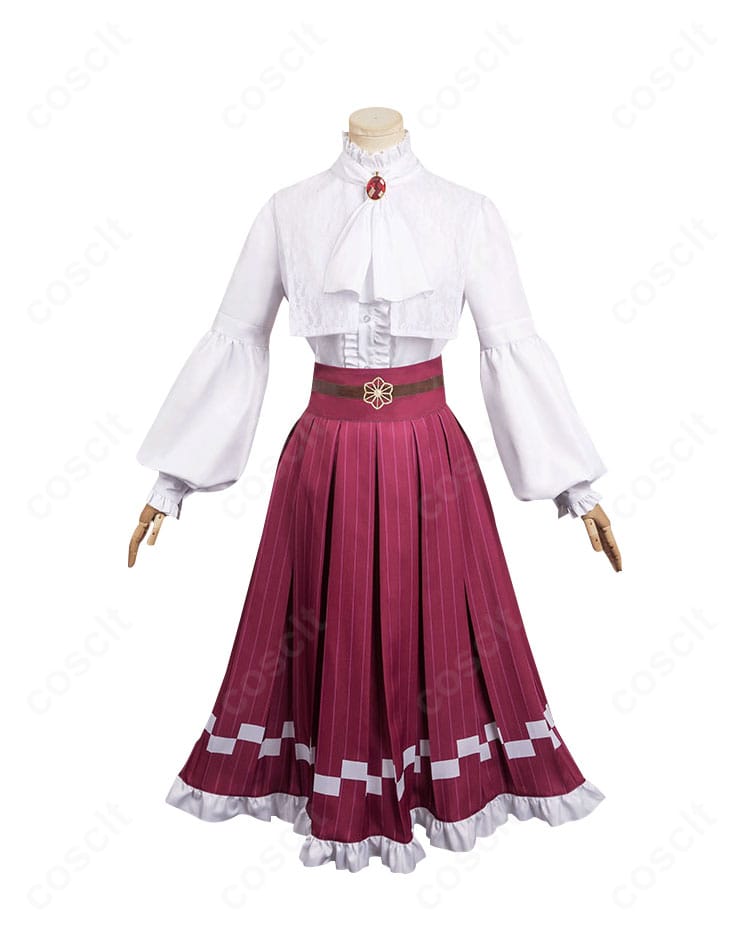 鬼滅の刃 竈門禰豆子 コスプレ衣装の正面全体。シャツとスカートの端正なシルエットと上品な配色が分かる商品画像