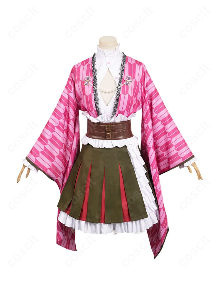 鬼滅の刃 甘露寺蜜璃 五周年記念祭コスプレ衣装の正面全体。コルセットベルトと整ったシルエットが高再現で映えるデザイン。