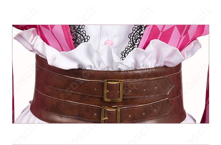 鬼滅の刃 甘露寺蜜璃 コスプレ衣装の腰部ディテール。コルセットベルトと刺繍装飾の質感が分かるクローズアップ。