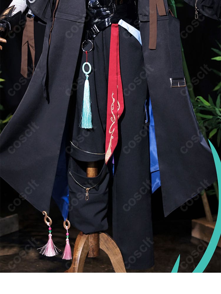 原神・魈のコスプレ衣装 パンツ前面ディテール。細かな意匠とライン取りで脚長に見える設計。