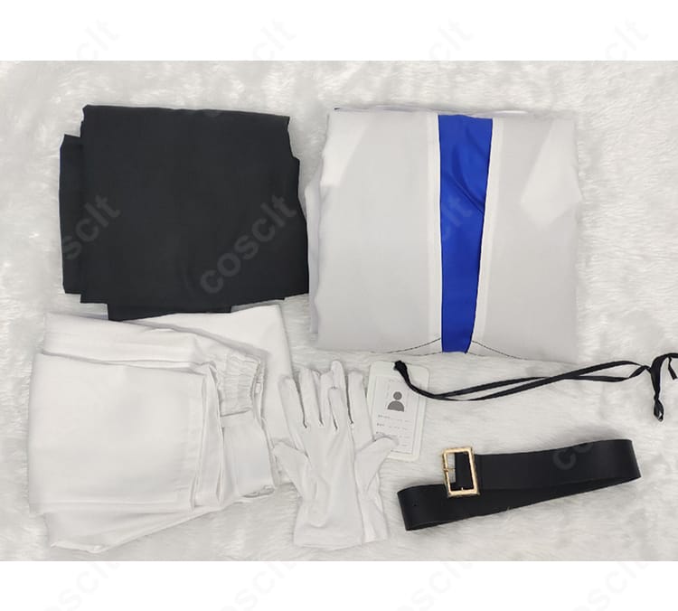 ブルーアーカイブ 先生のS.C.H.A.L.E制服コスプレ セット内容一覧。コート・シャツ・ズボン・腕章・ベルト・名札のフルセット構成を明確に紹介。