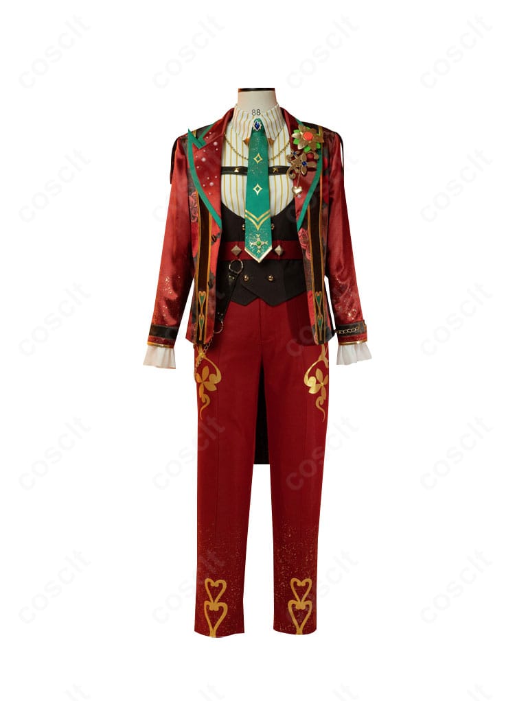 あんさんぶるスターズ!! Trickstar『Xday』コスプレ衣装の正面全身。高コントラスト配色と胸飾りを忠実再現。