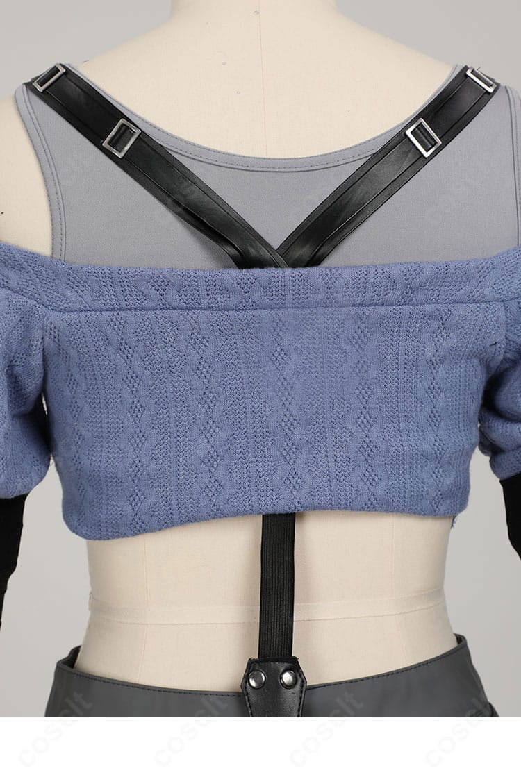 ファイナルファンタジーVII エバークライシス版ティファの背面ディテール。背中周りの装飾配置と生地感を拡大。