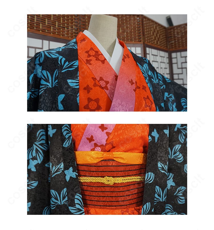 襟元・門襟・腰封のクローズアップ。精密な刺繍と美しい縫製で和装らしい上品さを強調。