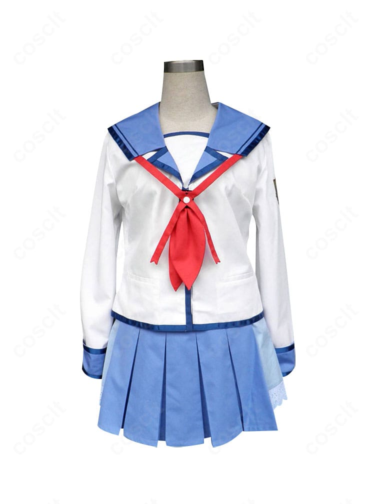 Angel Beats! 仲村ゆり 死んだ世界戦線制服コスプレ 正面全体。配色ラインとスカーフが映える高再現デザイン。