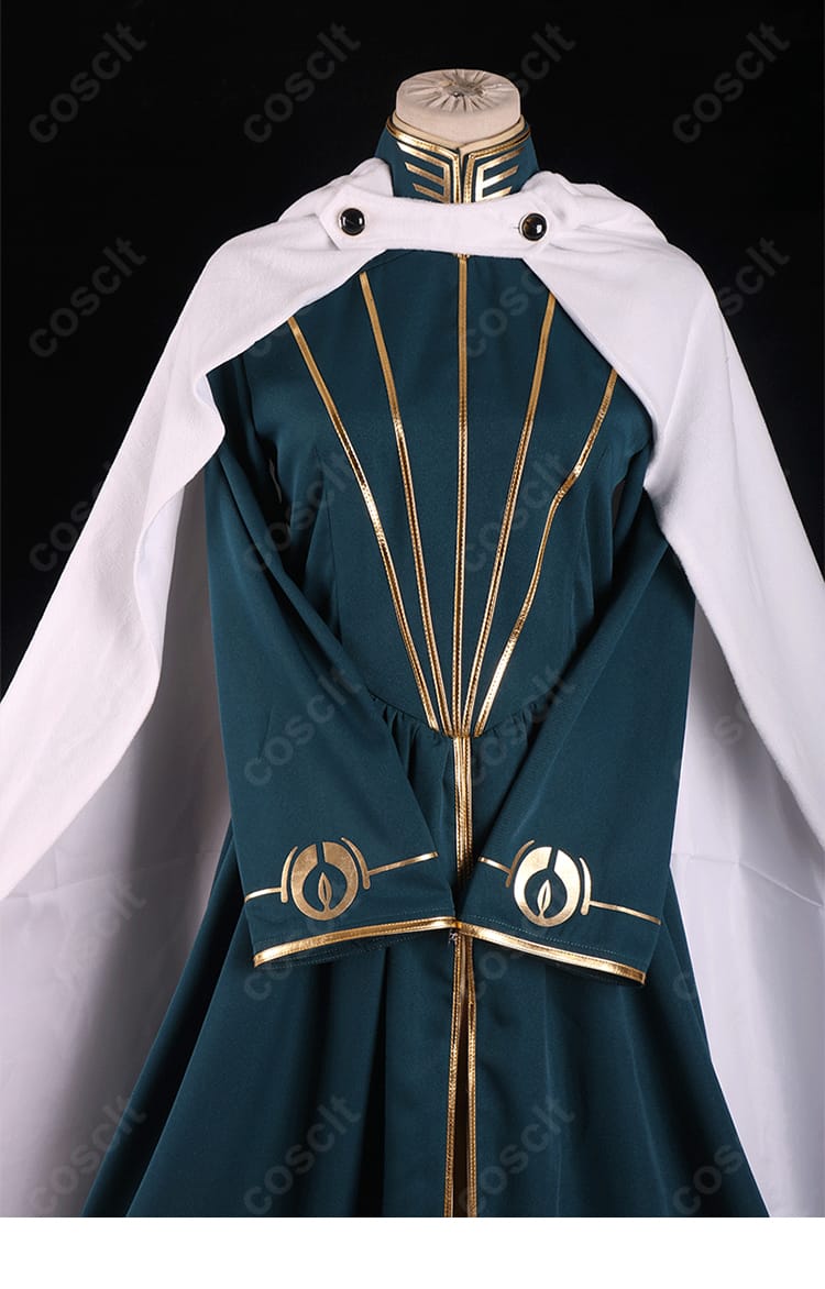 オクトパストラベラーII テメノス・ミストラル衣装の正面装飾ディテール。胸元から前立てにかけての装飾と生地の質感