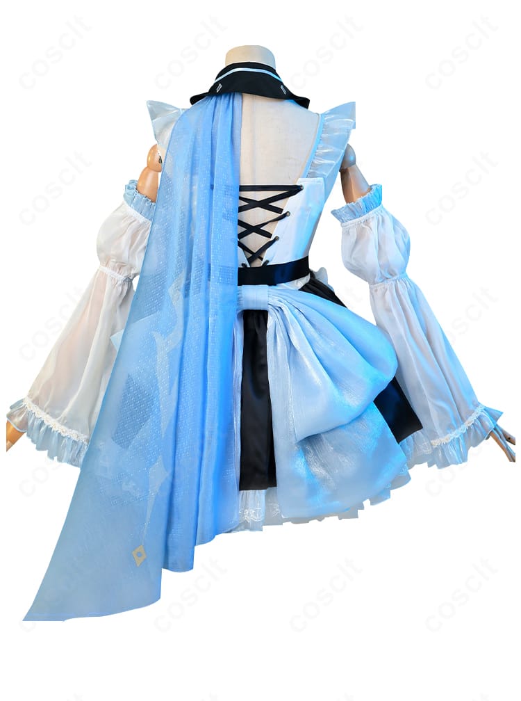 原神 エウルア・ローレンス メイド服同人衣装 背面。大きな蝶結びとバックスタイルのラインを強調