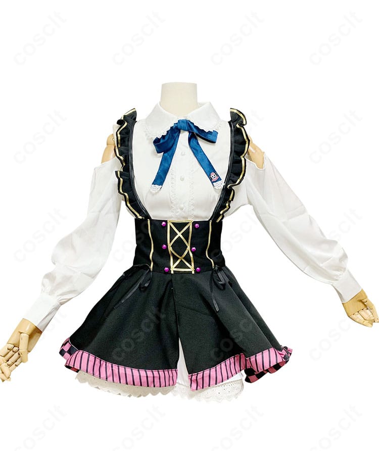 ホロライブ・百鬼あやめ 学園風ガーリーコスプレ衣装の正面。落ち着いた色味と美シルエットが分かるフロントビュー