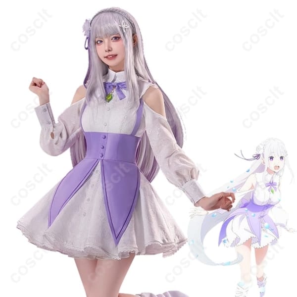 エミリア Memory Snow 高再現コスチューム。清楚な上品ドレスで撮影映え、イベントも着脱ラクラク