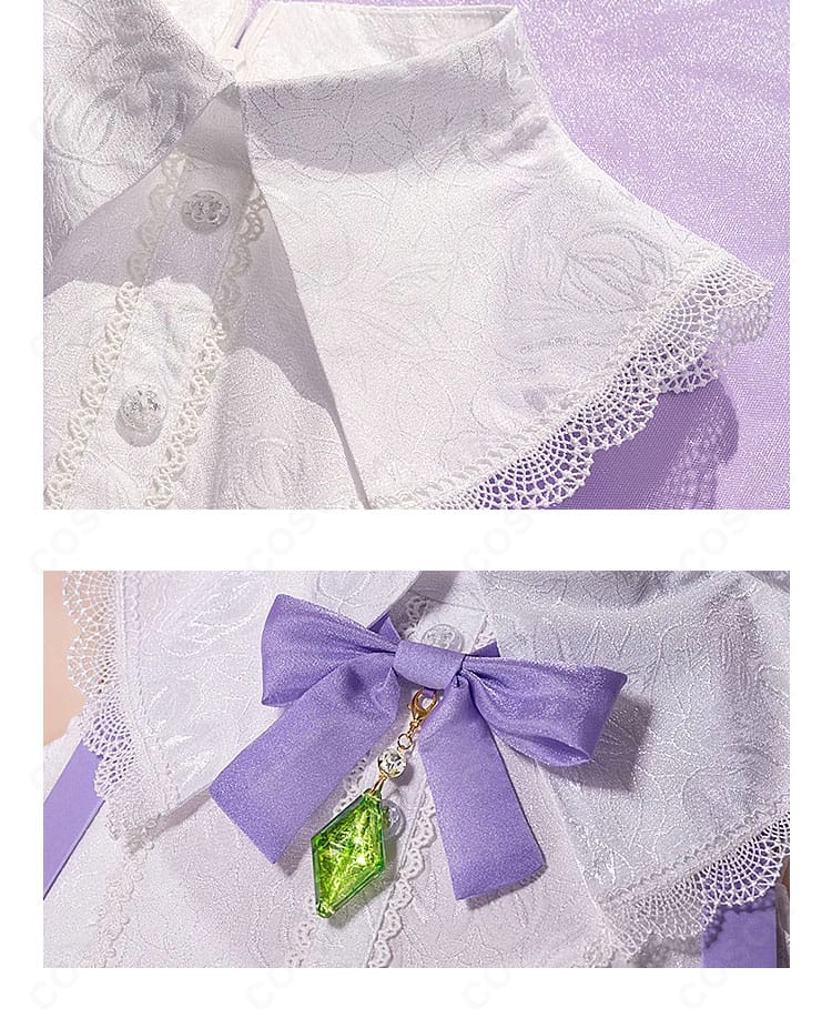 エミリア衣装の襟飾りクローズアップ。精緻な襟デザインと留め具の構造がわかる画像