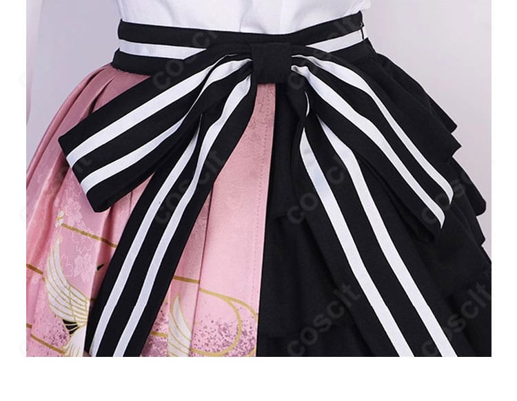 暁山瑞希コスプレ衣装・黒白コントラストの腰リボン装飾ディテール