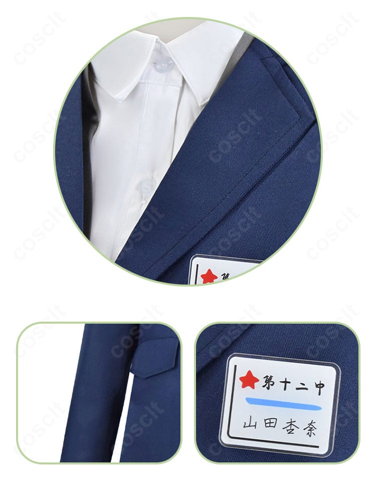 山田杏奈 冬制服コスプレ 襟・ポケット・胸章風ディテールの近接。縫製と装飾の質感が分かる画像