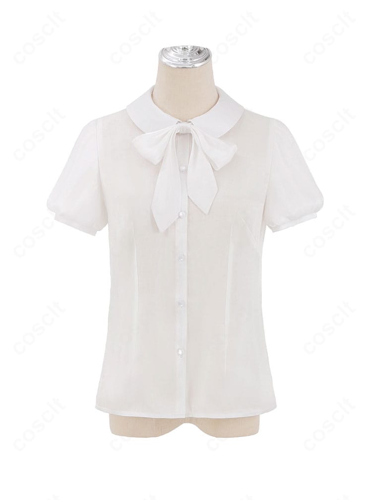 高坂穂乃果 コラボカフェ衣装のインナー半袖シャツ正面ディテール。襟元と前立ての仕立てがわかるクローズアップ。