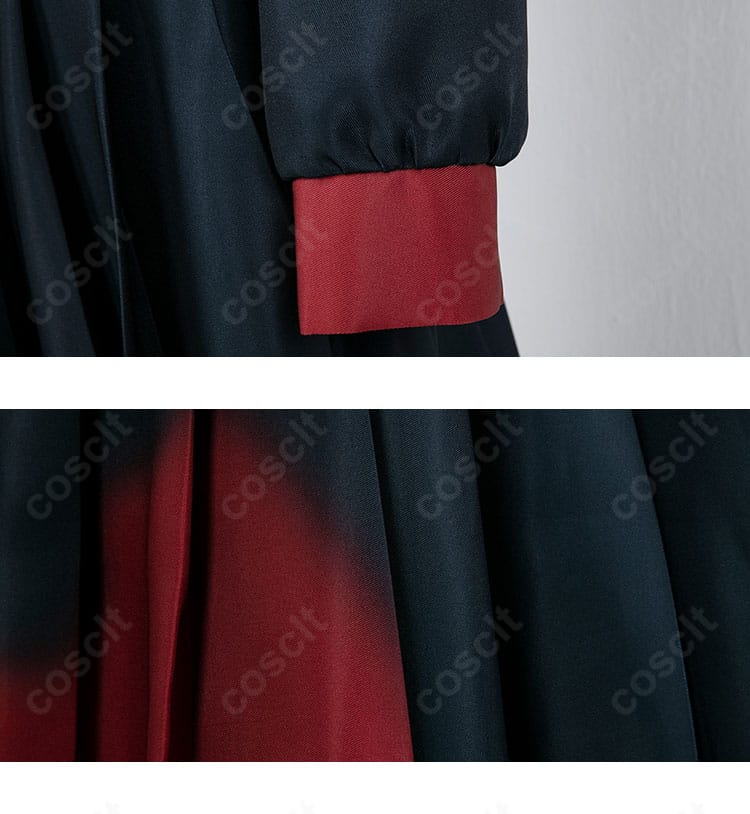 剣先ツルギ 制服コスプレの袖口とスカート裾ディテール。丁寧な縫製とアクセントの配色が映える。