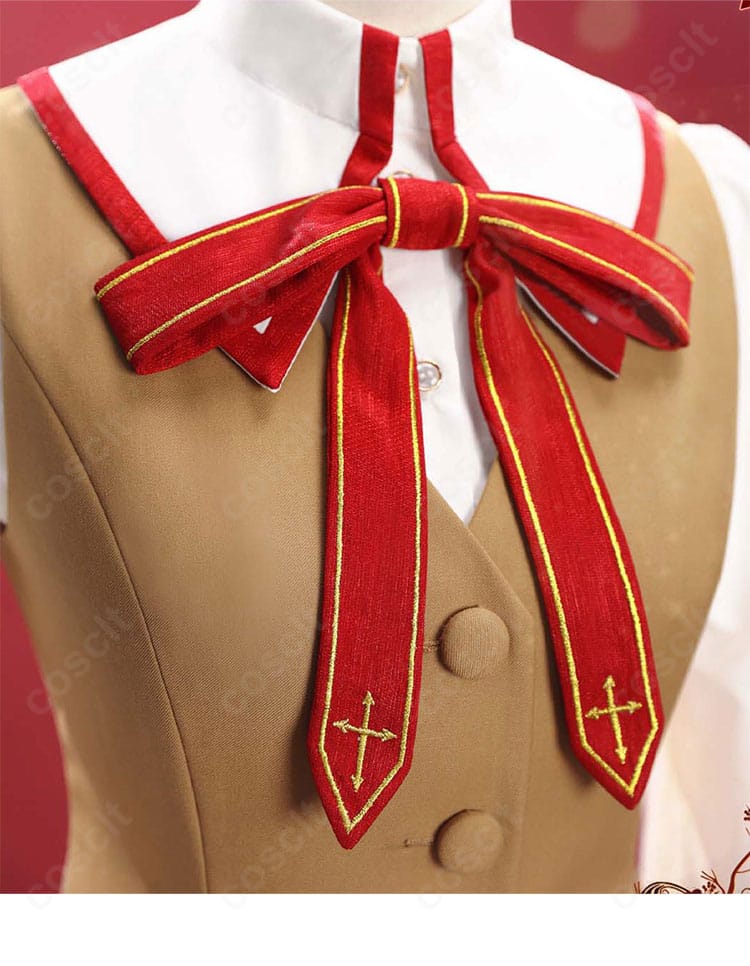 紅色リボンの蝶結びディテール。遠坂凛の制服らしさを象徴するアクセントを鮮明に撮影。