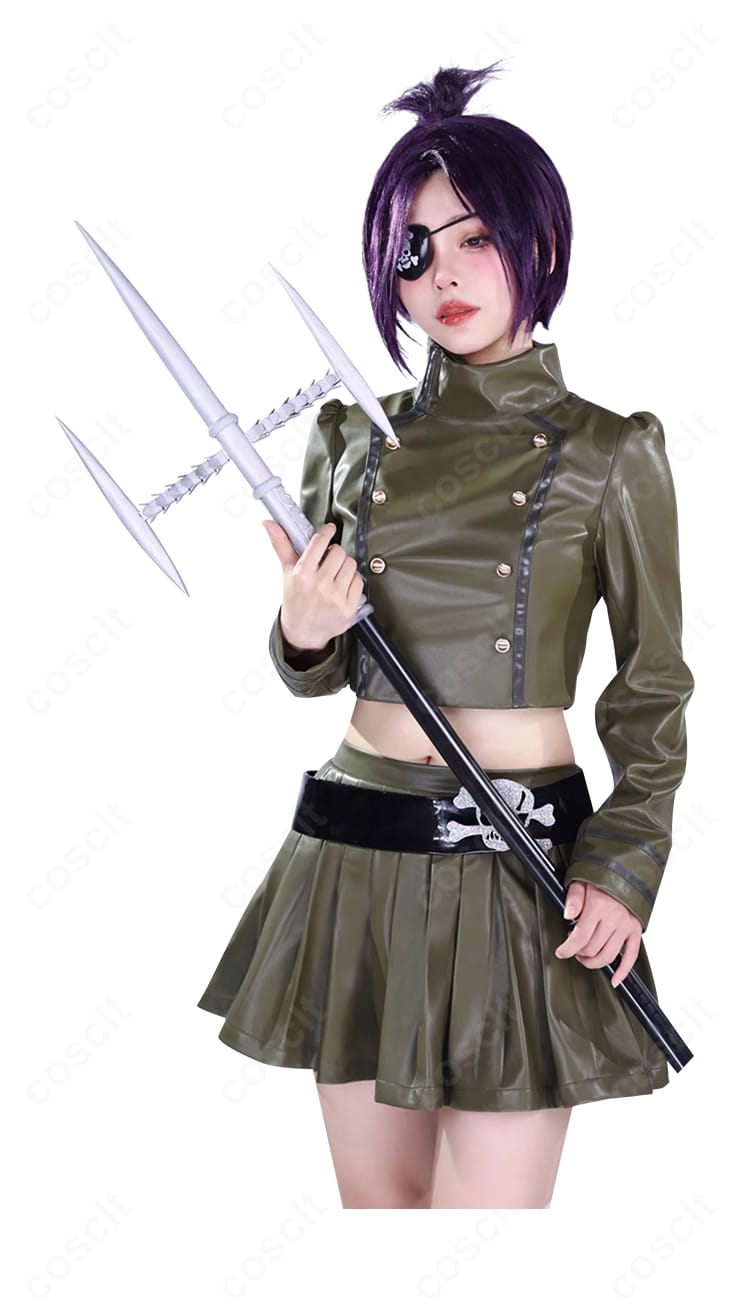 クローム髑髏 コスプレ衣装の正面全体。胸元装飾と落ち着いた色味、クールなラインが際立つカット。