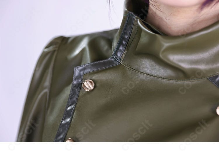 衣領部分のアップ。ステッチの均一さと生地の質感が分かる高品質な縫製仕立て。