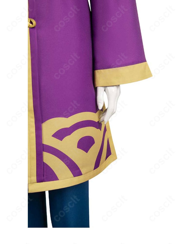 ピーチ姫カンフー衣装の袖・裾ディテール。刺繍風意匠と端処理の丁寧さが分かる近接画像。