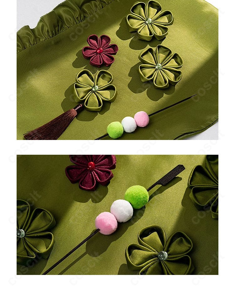 初音ミク 抹茶パフェ衣装のアクセサリー。カチューシャと髪飾りの質感とデザインが分かる構図。