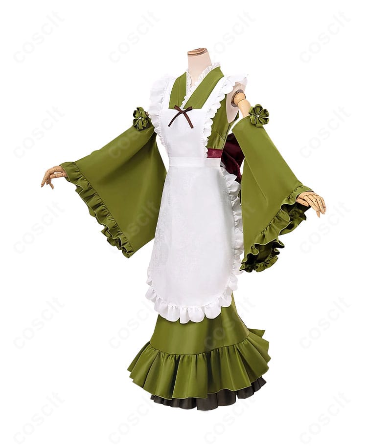 初音ミク 抹茶パフェ衣装の正面全体。エプロンとコルセットベルトを含むフルセットで、上品かつスイートなデザインを高再現。