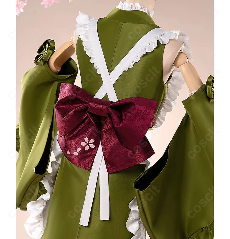 初音ミク 抹茶パフェ衣装の背面装飾ディテール。背中の切替と装飾ラインがよく見える。