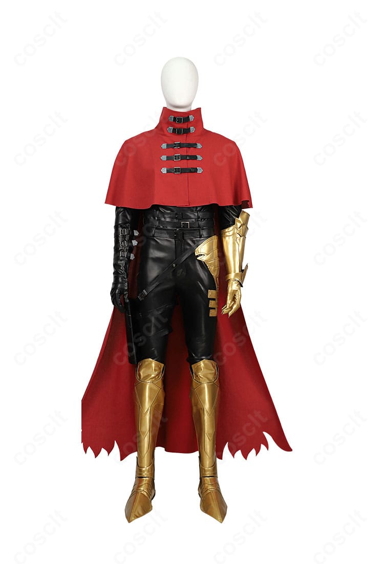 ファイナルファンタジーVII ヴィンセント・ヴァレンタインのコスプレ衣装 正面全体。赤マントと黒衣を高再現したセットアップ。