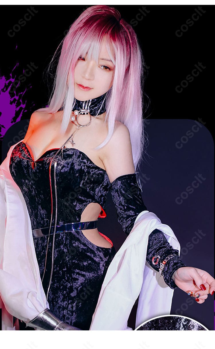 シャローム 昼の如き夜光 コスプレ衣装のV字衣領装飾詳細。上品でシャープなディテールを強調した接写。