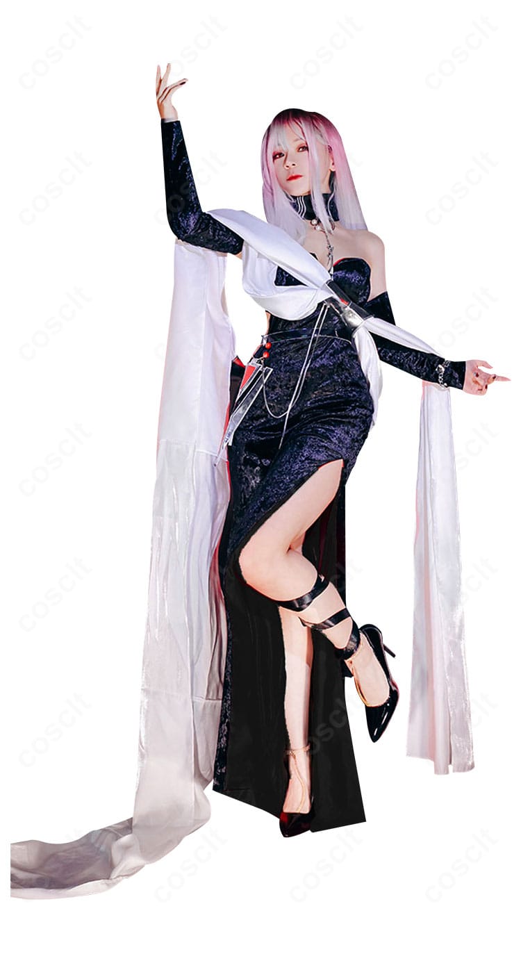 無期迷途 シャローム 昼の如き夜光の正面全身。ドレスとチョーカー、ストールを着用した高再現コスプレの人物着用写真。