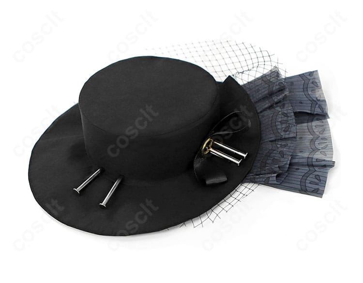 ネクロ・ロギスト 帽子の装飾アップ。刺繍と装飾パーツでキャラクター性を表現