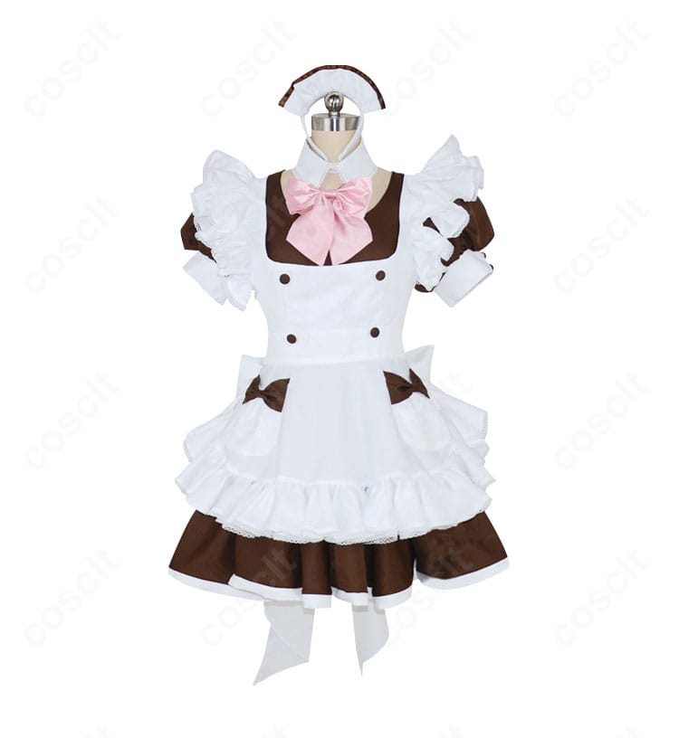 秋葉原テイストのメイドカフェ制服コスプレ。丁寧な仕立てと丈夫さを感じる近接カット。