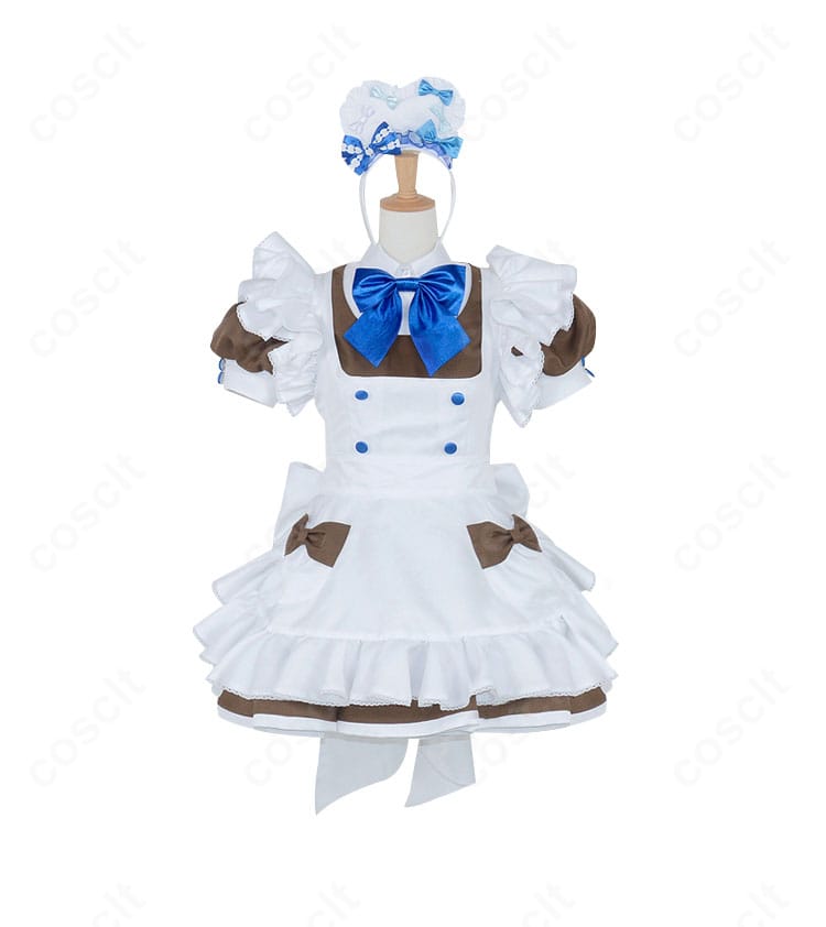 青×白のメイド服を正面から。爽やかな色味と高い再現度、すっきりしたシルエットが映える。