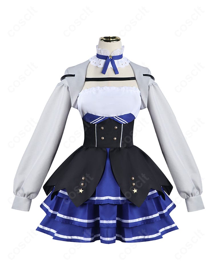 ドキバードのコスプレ衣装 正面全体。コート×ワンピースの上品なシルエットと高再現のデザインが分かるカット