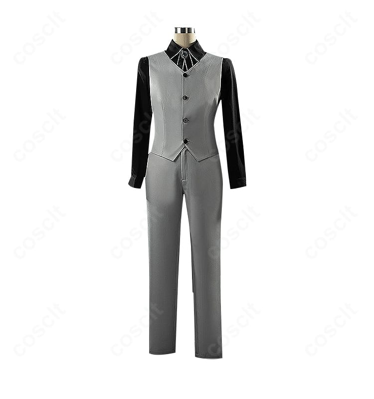 マチルダ 灰色礼服のインナー・ベストの詳細。重ね着の質感と縫製ディテール。