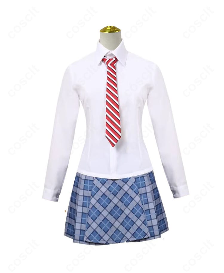 チュチュ（珠手ちゆ）制服コスのシャツ詳細。胸元の刺繍と生地感、ボタン配置を近距離でも映える品質で表現。