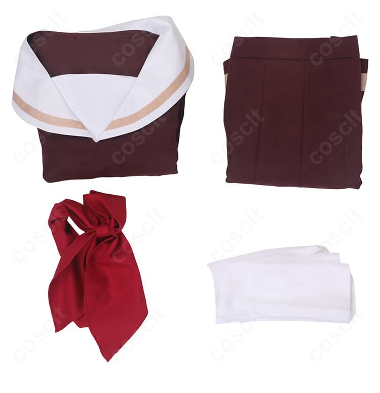 黄前久美子 コスプレ衣装セット内容一式。トップス、スカート、リボン、靴下の4点が並んだ構成画像。