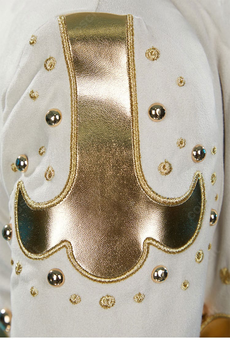 ニコ・ロビン衣装のコート肩〜袖の装飾詳細。上品で豪華な意匠と配色のバランスを強調した画像