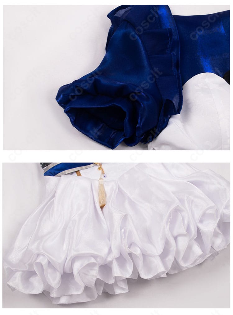 フリーナ同人ドレスの袖口とスカートヘムのディテール。丁寧な縫製と軽やかな生地のドレープ。