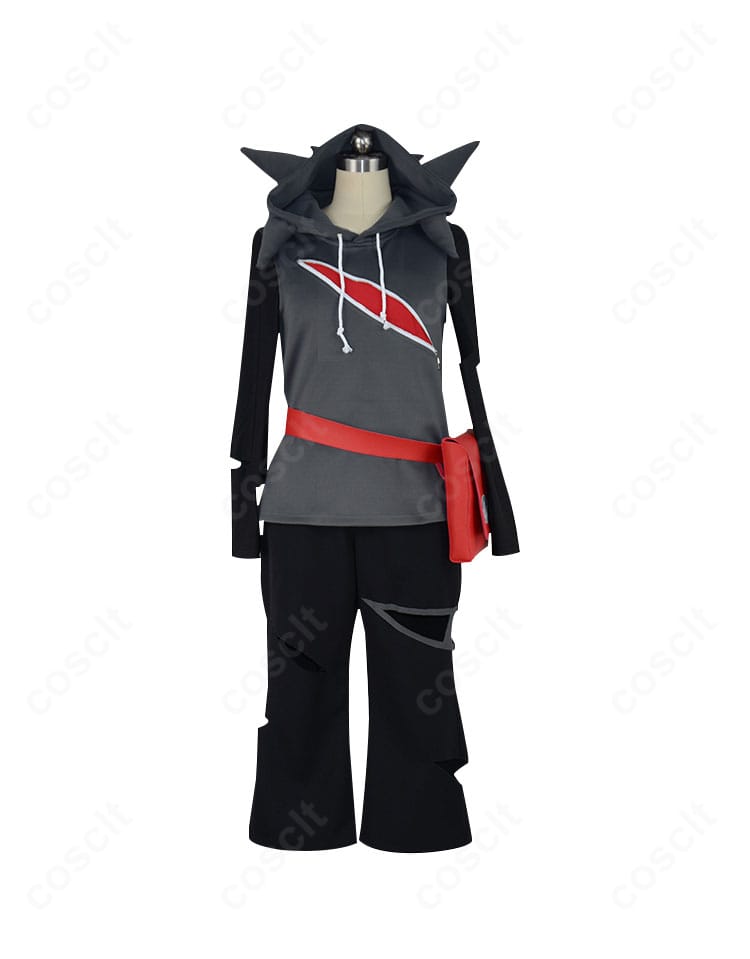 グラジオ コスプレ衣装の正面全体。ポケットモンスター サン・ムーンの通常衣装を高再現したブラック基調セット