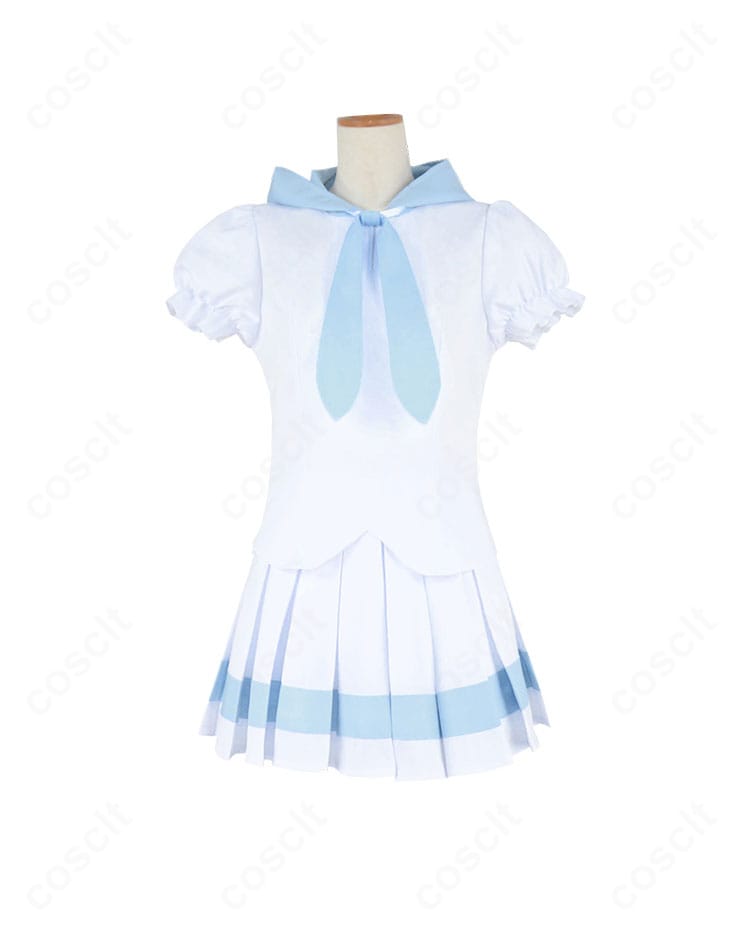 リーリエ(ポケモンUSUM)衣装の正面装飾アップ。スカーフ結び目と刺繍風意匠の質感が分かる近接カット