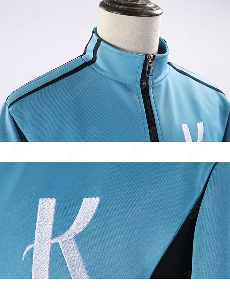 清瀬灰二ユニフォームの襟元ディテール。縫製の仕上がりと装飾意匠を近距離で確認できるカット。