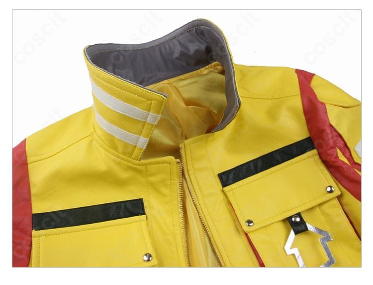 襟元ディテールのクローズアップ。FFXV特有の配色とステッチが鮮明にわかる。