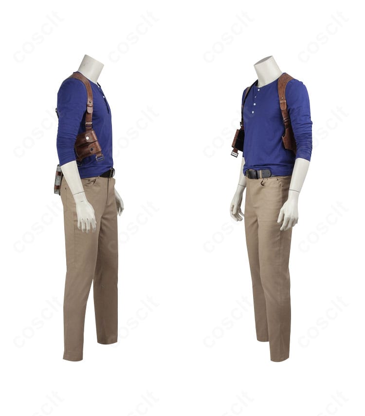 襟元とステッチの接写。ネイサン・ドレイクらしい襟周りのデザインと丁寧な縫製表現。