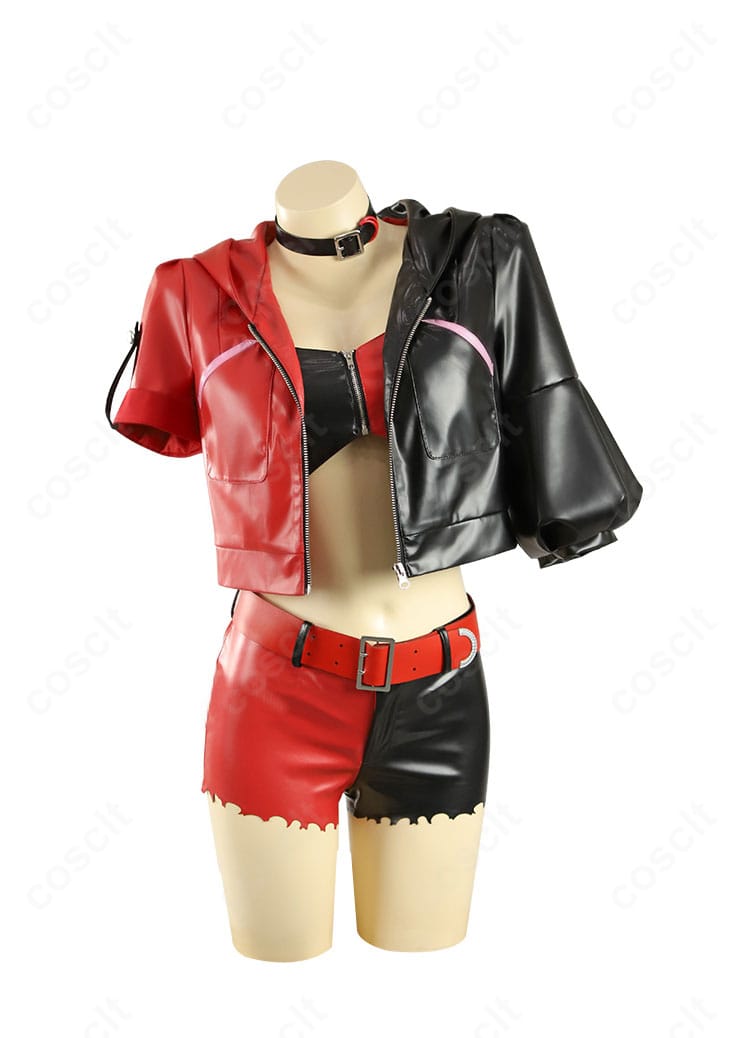 スーサイド・スクワッド ISEKAI版ハーレイ・クイン衣装 正面全体。鮮やかな配色と装飾を高再現したコスプレ衣装一式。