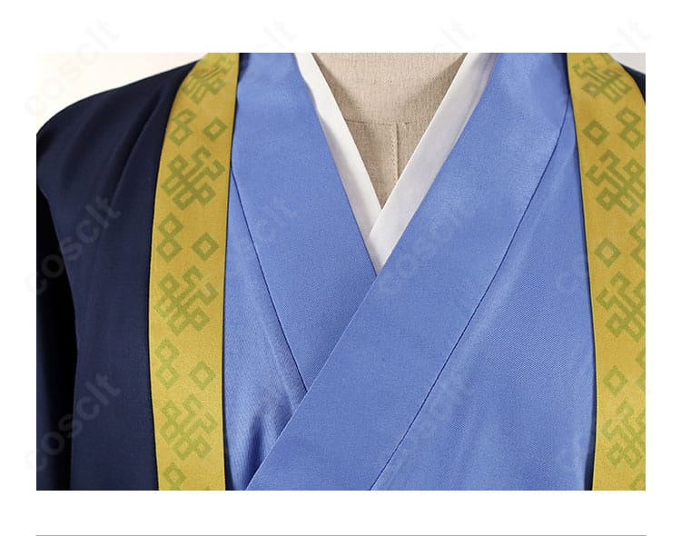 壬氏コスプレ衣装の襟元ディテール。刺繍風の意匠や縁取りの仕上げが近接で分かるアップ