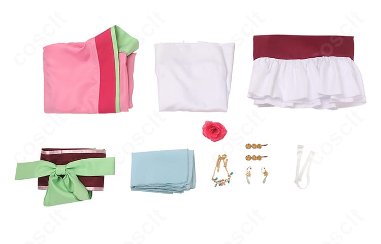 薬屋のひとりごと 猫猫 園遊会衣装 セット一覧。上着・スカート・インナー・コルセット・披帛・髪飾り・耳飾り・ネックレス・透明ストラップ